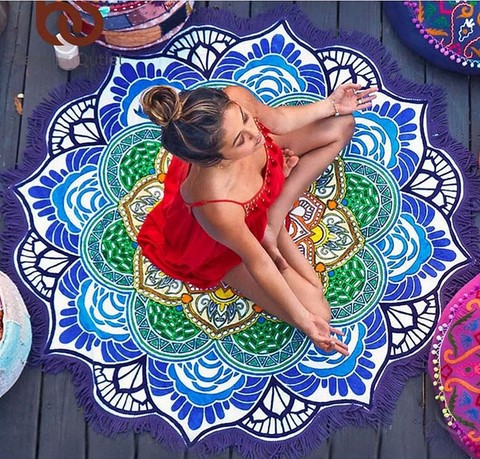 Tapis de méditation Mandala bleu et vert Boutique Zen-Space-Shop